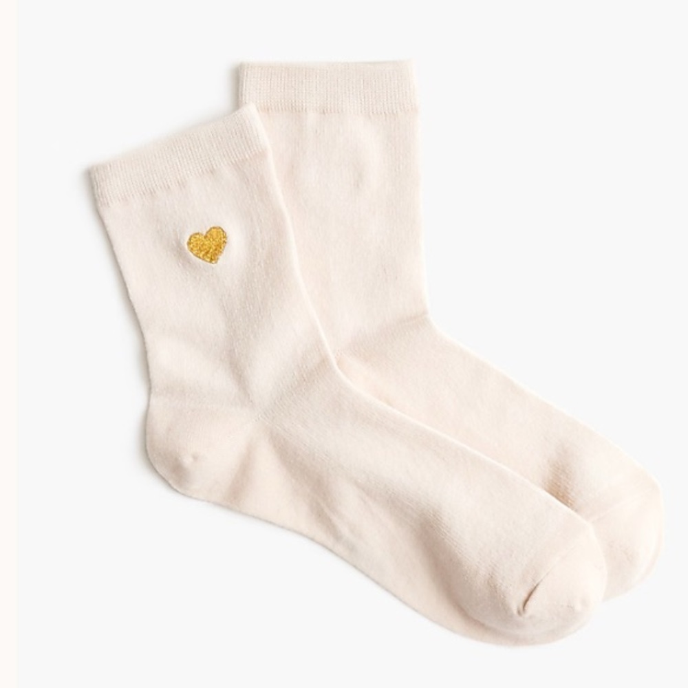 J. Crew Cream Boot Socks with Apple and Heart Embroidery 2 Pack - Picture 9 of 9